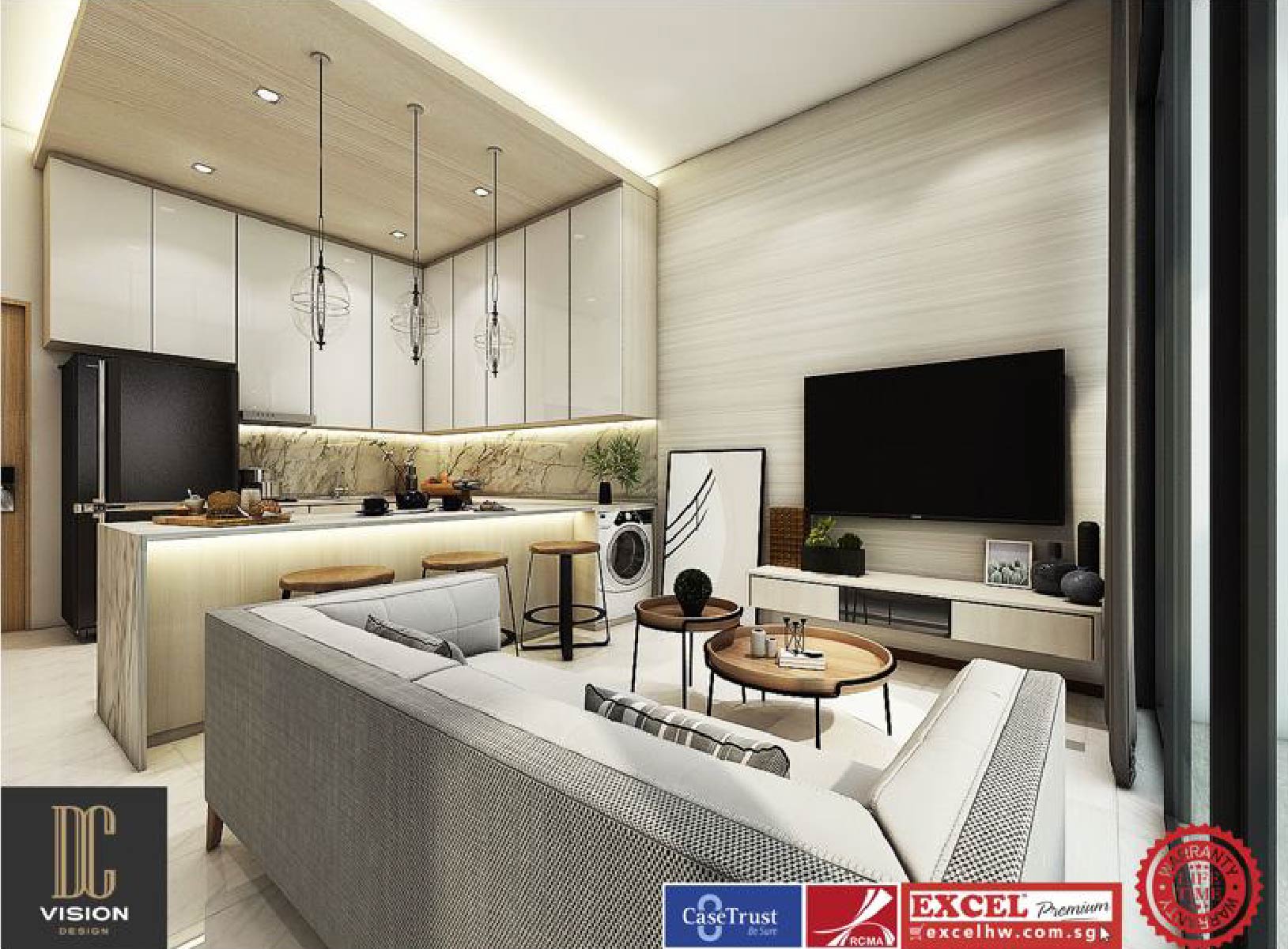 Woodlands Drive - 1076sqft by DC Vision Design Pte Ltd. Unit is HDB and follows a  style.